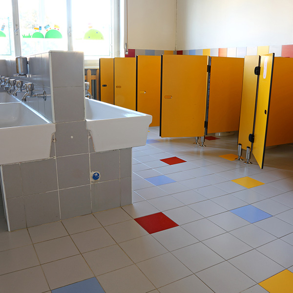 A clean workplace bathroom